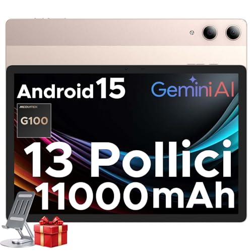 DOOGEE Tab E3 Pro Tablet 13 Pollici Android 15, G100 Gaming Tablet con Sim, 7.9mm, 32(8+24) GB+256GB, 11000mAh 18W Dual Card Slots, 4G LTE+ WiFi 2.4G/5G, 13MP+8MP, 90Hz, Quattro Altoparlantii, Oro