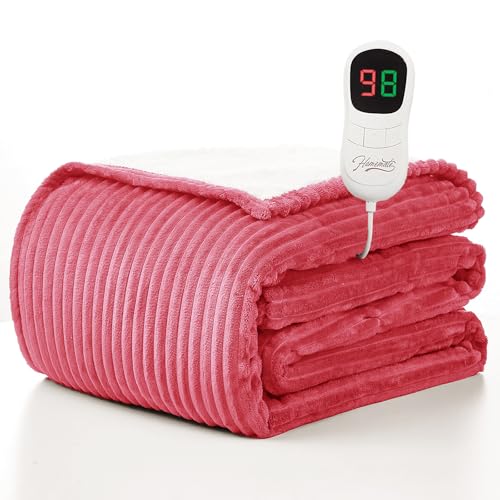 Image of Homemate Heated Blanket Electric Throw - 50 inchx60 inch Heating Blanket Throw 1 /2 /4 /6 /8 Hours Auto-Off 10 Heat Levels Over-Heat Protection Soft Flannel Sherpa ETL Certification