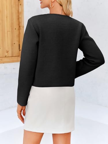Image of Saodimallsu Womens Button Down Cropped Cardigan Sweaters Cute Bow Long Sleeve Crew Neck Knit Sweater Jacket Coat
