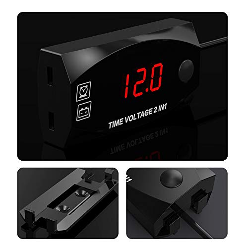 Honeytecs Multifuncionais 6V-30V 2 em 1 Voltímetro para Motocicleta Veículo Elétrico Relógio de pont