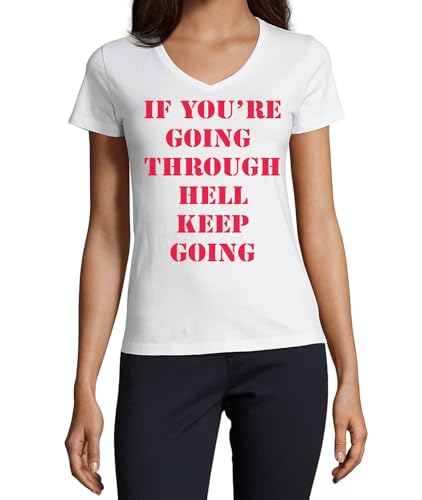 T-shirt col en V pour femme en coton blanc avec message motivant taille XL