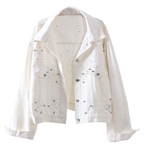 Kedera Women's Basic Denim Jacket Beading Crop Button Down Jean Coat