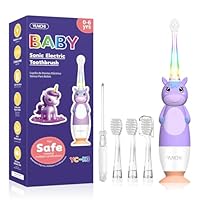 Baby Electric Toothbrushes 0-3-6 Years Toddler Kids Tooth Brush with Timer Colorful Rainbow LED Light 4 Soft Heads Battery-Powered for Girls Boys Childrens YUNCHI K3 (Purple Unicorn)