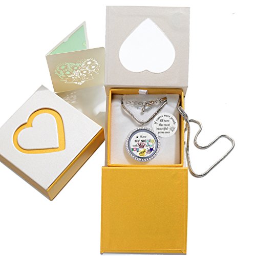 I Love My Niece To The Moon & Back Pendant Necklace,White Gold Plated, Floating Charms Locket For Girls & Teen Girls, Gift From Aunt #TOP6