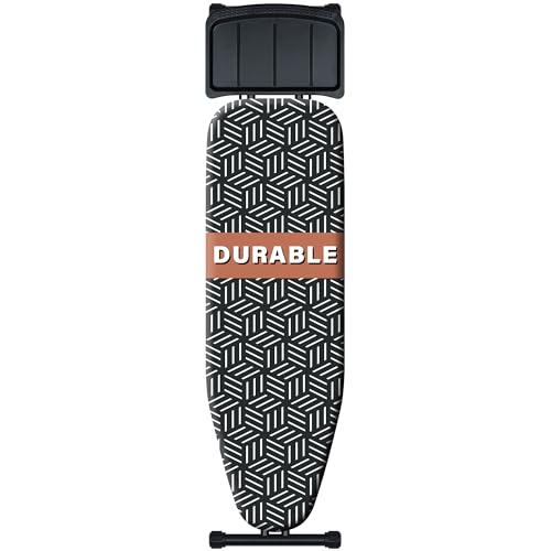 caius Ironing Board, Height Adjustable Heavy Duty Metal Iron Board with Heat Resistant Cover & Safety Iron Rest, Full Size 43'x13' Foldable Space Saver Design, Heavy Duty, Easy to Fold