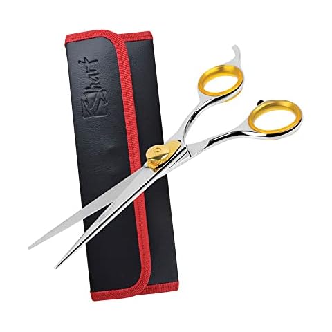 Sharf Gold Touch Pet Grooming Shear | Straight Cat & Dog Grooming Scissors | 6.5 Inch | 440c Japanese Stainless Steel Pet Dog Shearing Scissors | Animal Shears with Removable Comfort Rings Cover