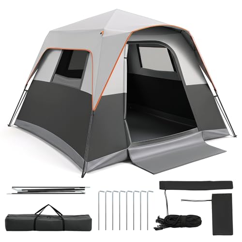 COSTWAY Campingzelt für 6 Personen,Wurfzelt mit Regenschutz (Grau)