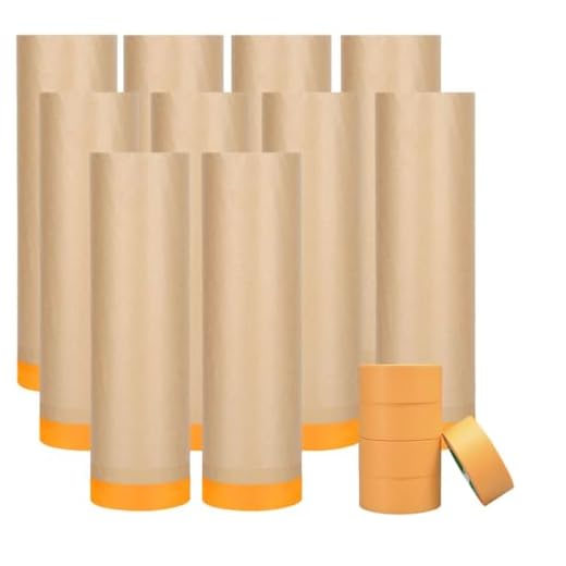 YOUMEIYUAN Pre-Taped Paint Masking Paper and Masking Tape Sets, 22inch-50feet Painters Paper and Painters Tape, Automotive Paint Paper, Tape and Drape Waterproof for Painting Protection Covering (10)