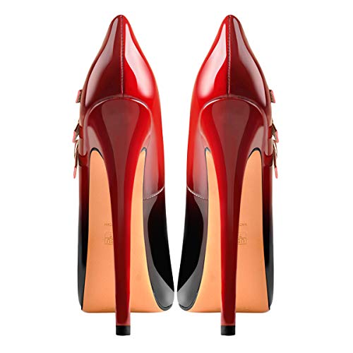 15cm Ankle Strap Pumps Platform Round Toe Patent High Heel Stiletto Black Red Size114