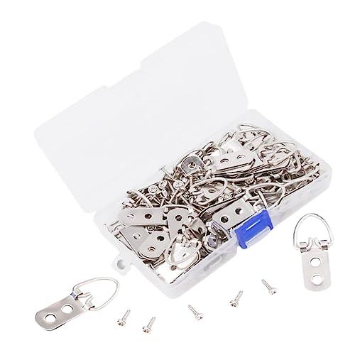 Image of Homoyoyo 50pcs d Ring Picture Hanging Hooks Heavy Duty Metal Hangers for Canvas and Frames Easy to Install Wall Hardware for Home and Office Decor