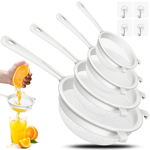 FSWWSF Juego de 4 coladores de doble oído, colador de plástico para cocina, con mango para verduras, frutas, café, zumo (40 mallas)
