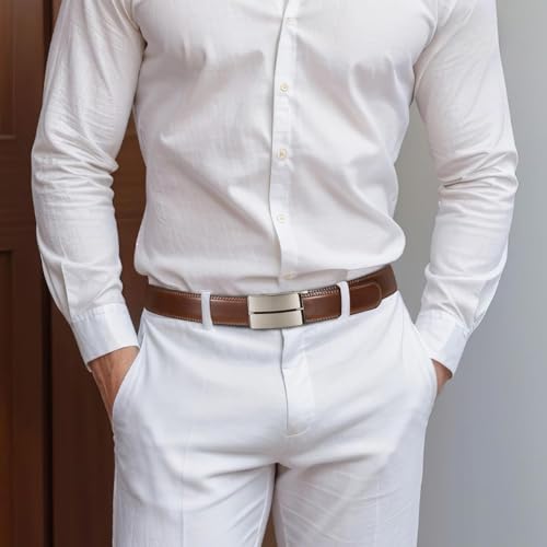 Mens Belt, Genuine Leather Ratchet Belt, Automatic Ratchet Buckle, 1 3/8" Slide Belt for Dress Pant3