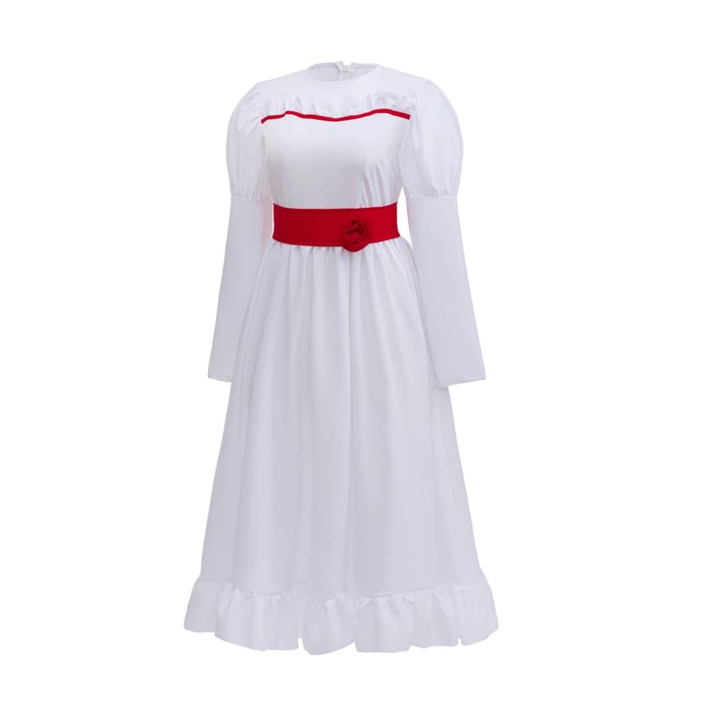 Lito Angels Girls Haunted Doll Fancy Dress Costume with Wig Red Rose Belt Scary White Outfit for Halloween World Book Day Fancy Dress Party Age 8-9 Years - Image 3