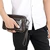 Men Clutch Bag Leather Wrist Purse for Men Women Travel Outdoor Business Organizer Wristlet Strap Pouch Coin Money Wallet Handbag Daypack Coffee #5