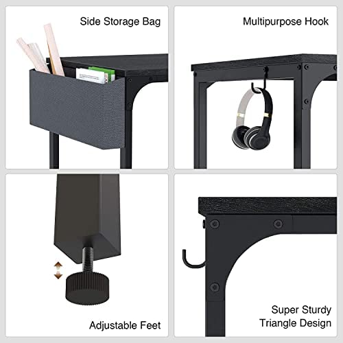 Image of 47 inch Computer Desk with Power Outlet, Home Office Desktop Table with USB Ports & Socket with Side Storage Bag & Iron Hooks (Black)