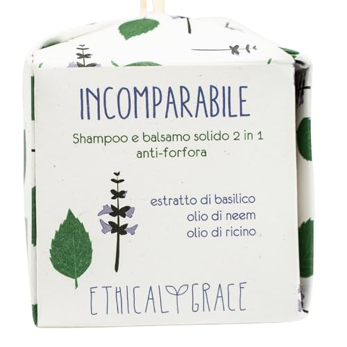 Ethical Grace - Incomparabile - Shampoo e Balsamo Solido Antiforfora Vegano ad Azione Lenitiva Contro la Forfora Shampoo Solido Naturale con Estratto di Basilico e Olio di Neem 90 gr