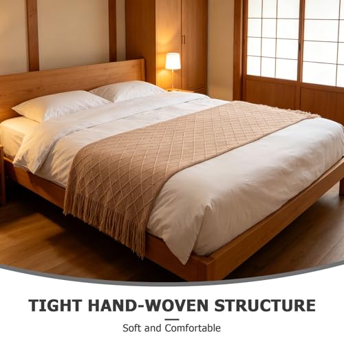 Camino de cama beige con flecos de estilo bohemio ULTECHNOVO 4
