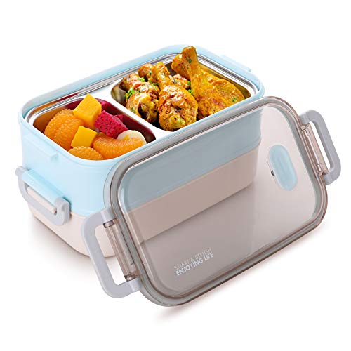 Jelife Bento Box de 2 Niveles Fiambrera Bento de Acero Inoxidable Caja de Almuerzo Lunch Box Fiambrera Infantil Tupper Termico para Colegio Trabajo Picnic Viaje Adultos Niños