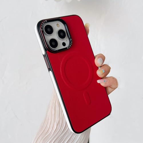 Étui en cuir iPhone 13 bicolore coque magnétique mate rouge souple