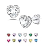 Seleneva Birthstone Stud Earrings for Women Sterling Silver Dainty Earring Crystal Zirconia Stud Earrings Birthday Christmas Valentine's Day Jewellery Gifts for Mum Sisters Girlfriend (Apr.)