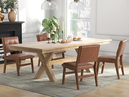 Image of KCC Modern PU Leather Dining Chairs Set of 6, Upholstered Kitchen Chairs with Solid Wood Legs and Comfortable Seat for Dining Room Lounge Bedroom(Brown)