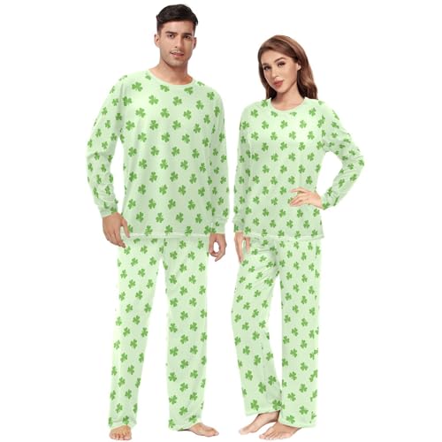 Unisex Pajama Set St Patricks Day Shamrock Family Matching Long Sleeve 2 Piece Sleep Lounge Set for Men & Women