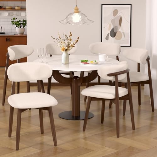ＴＡＫＵＭＩ∞Ｘ TAKUMI∞X Sedie Sala da Pranzo Sedie Cucina Set da 6 Legno Moderne Sedia Soggiorno 6 pezzi Pranzo Tessuto di lino Imbottito Poltrona Beige Schienale Curvo per Casa, Ristorante