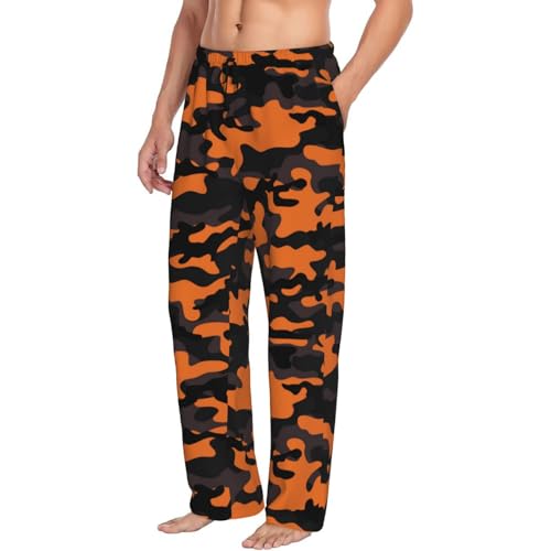 Orange Black Camouflage Mens Pj Pants,Soft Men Lounge Pants,Mens Pajama Pants Bottoms,Sleep Pants For Men