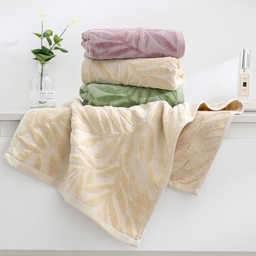 Sense Gnosis MJXC2 Green Hand Towel Set Of 2 Full Embossed Velvet Salix Leaves Pattern Super Soft 100% Cotton Highly Absorbent Decorative Jacquard Weave Hand Towels For Bathroom Home 13X 29 Inch thumb #6