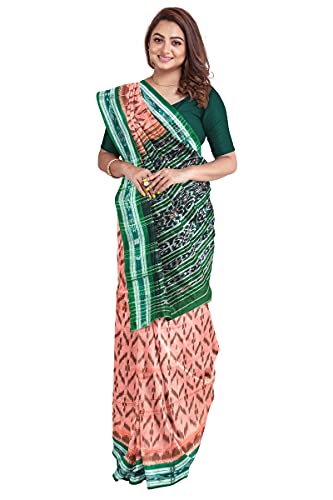 Image of Odisha Sambalpuri Handloom Ikat Women's Cotton Saree, Odisha Handloom Handmade Pure Cotton Khandua Saree, Ikkat Orissa Traditional Handloom Saree Without Blouse