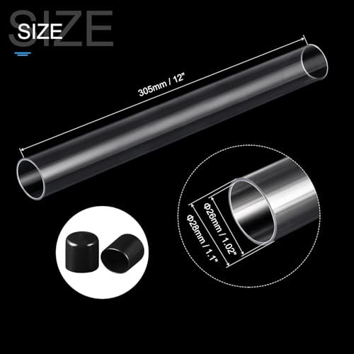 Image of PATIKIL Clear Rigid Tube Round Plastic Tubing with Black Rubber Caps Polycarbonate Water Pipe, 305mm / 12 Inch Length, 26mmx28mm /1.02 inchx1.1 inch, 1 Set