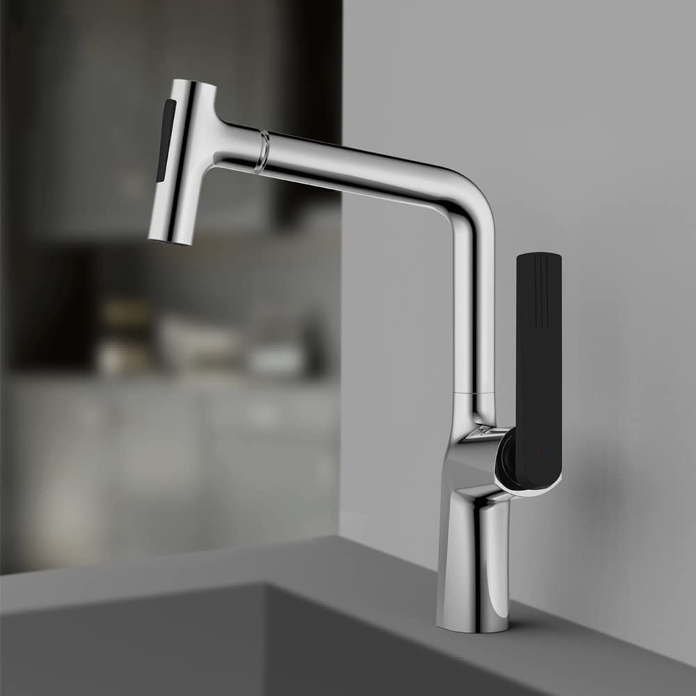 Kitchen Tap Copper with Pull-Out Spray and 360-Degree Rotation for Sink Washing Faucet