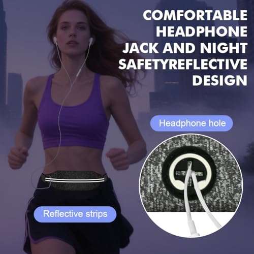 Vicloon Laufgürtel für Handy, Schwarze Leichte Lauftasche,Triathlon Startnummernband Laufgurt, Laufgürtel mit Kopfhöreranschluss und Nummernhalter&6 Gel-Halter für Joggen Marathon,Grau