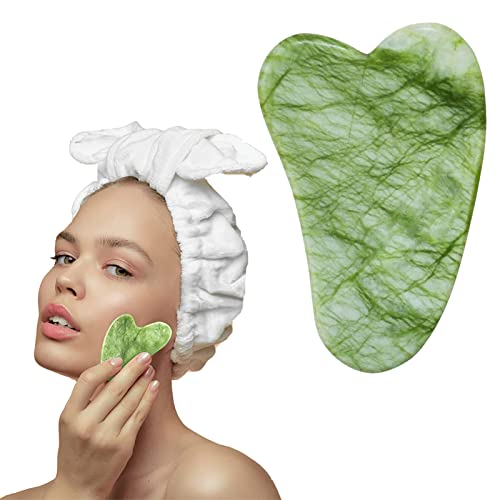 TRYT Outil De Massage Gua Sha, Outil De Soin De La Peau En En Jade Naturel Planche Gua Sha, Massage De Grattage Facial Au Quartz, Lifting De La Peau, Anti-âge Et Anti-Rides (Vert) Cover