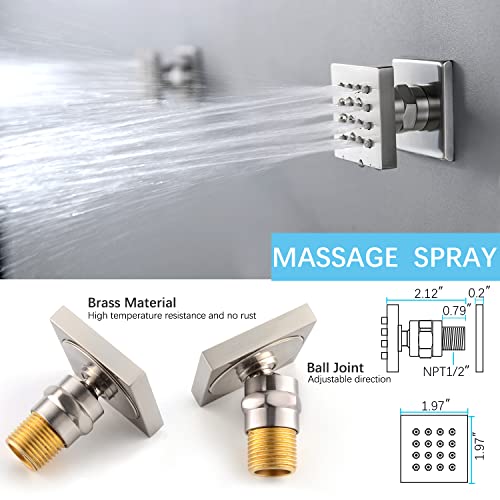 16X32 Inch Ceiling Rain Shower System - With 6 Body Jets Spray Luxury Spa Shower Jet System Faucet Set With Thermostatic Mixer Valve And Hand Shower Kit, Brushed Nickel #TOP5