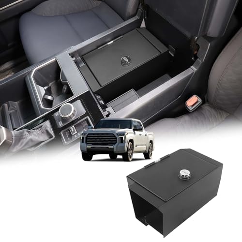 HIRUFAIT Center Console Safe Lockbox Compatible with Toyot@ Tundra 2022-2024 2025, 3-Digit Combo Lock Console Gun Vault Safe Storage Box Accessories