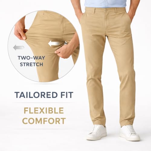 Image of DENRO Men's Slim Fit Cotton Stretch Trousers | Smart Casual & Workwear Pants for Office Use | 98% Cotton 2% Spandex Fabric | Mid-Rise Tailored Fit | Sizes 28-38
