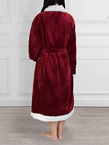 Image of PAVILIA Women's Plush Fleece Robe, Soft Cozy Long Bathrobe with Satin Waffle Trim, Warm Lightweight, Pockets & Tie Belt