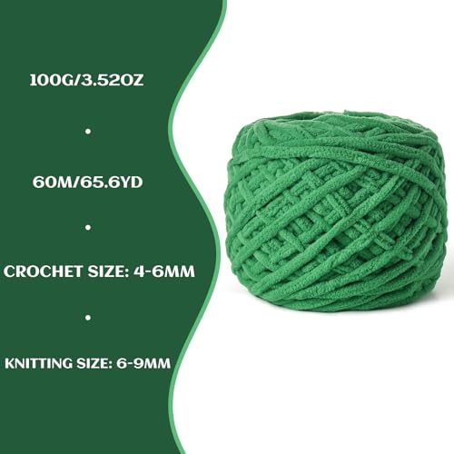 Image of 3 Pack Fluffy Chenille Chunky Yarn for Crocheting 100g(65.6yd) - Baby Yarn for Crocheting Soft - Velvet Yarns for Crochet Blanket - Amigurumi Crochet Yarns (Green)