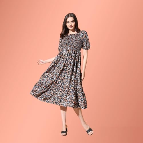 Image of Femvy Women's Polyester Fit and Flare Knee-Length Dress
