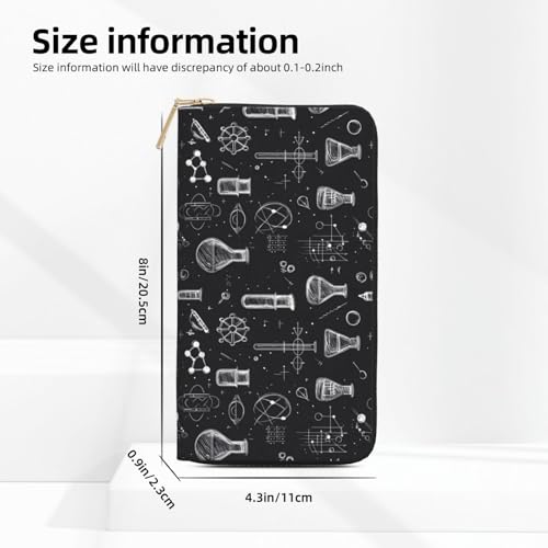 Leather Thin Slim Wallets for Women & Men - Science Lab Doodle Pattern Print Card Wallet Holder with Zipper2