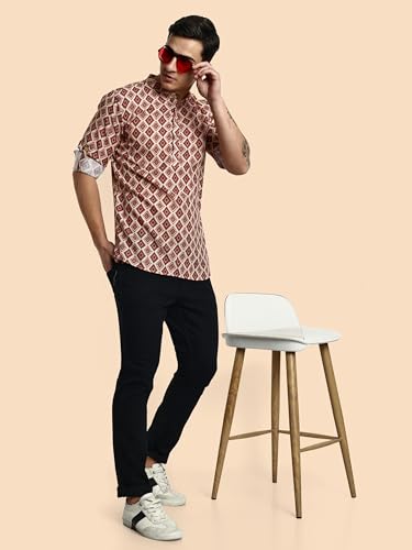 Image of Vardha Men's Cotton Printed Short Kurta with Comfortable Fit and Simple Style and Regular Look | Kurta for Men
