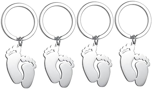 Abaodam 4pcs Key Fob Baby Shower Party Favor Gifts Footprint Key Chains Decorations Personality Miss Pendant