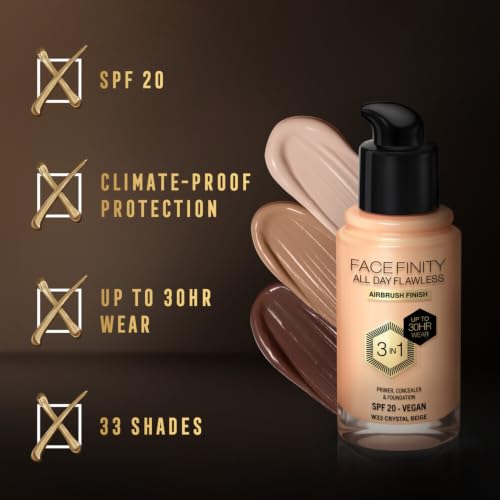 Image of Max Factor Max Factor Facefinity All Day Flawless 3 In 1 Liquid Foundation, Shade 33 Crystal Beige, 30 ml