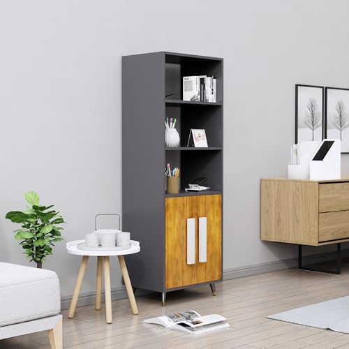 Image of Bniture Book Shelf Wooden | Engineered Wood Bookshelf for Home with 2 Door & 3 Shelf | Multipurpose Open Book Shelf Stand for Library, Study Room & Living Room | Slate Grey & Giant Wood
