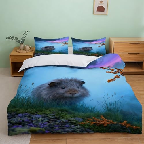 Funda Nórdica con Cobaya Ultra Suave Microfibre Juego De Ropa De Cama Hierba Brumosa con Fundas De Almohada para Niños, Chicas, Chicos Y Adultos Double（200x200cm）