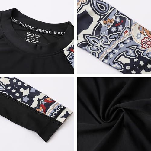 Image of HUGE SPORTS Men's Rash Guard Long Sleeves UPF 50+ UV Sun Protection Quick Drying Splice Compression Swim Shirts