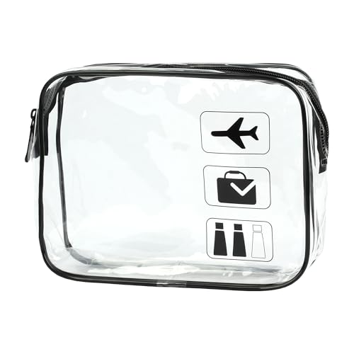 Clear Travel Toiletry Bag TSA Approved Airport Carry On Liquid Bag with Zipper Portable Waterproof Cosmetic Makeup Pouch for Women and Men (Black)