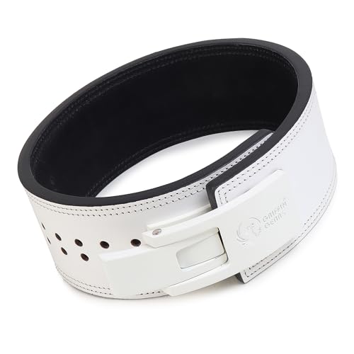 Image of 10MM Lever Gym Belt for Men & Women | 100% Full Grain Genuine Leather Powerlifting Belt | IPF Standard Weight Lifting Belt | White Belt with White Buckle | Size Small