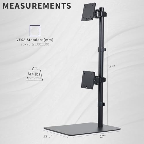 Image of VIVO Freestanding Dual Vertically Stacked Ultra-Wide Monitor Desk Stand, Extra Tall Heavy Duty Adjustable Mount for 2 Ultrawide Screens up to 49 inches, 44 lbs Per Screen Capacity, Black, STAND-V202L